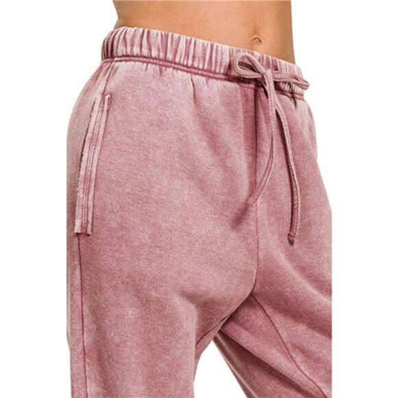 Zenana Acid Wash Fleece Sweatpants with Pockets - Picture 3 of 3